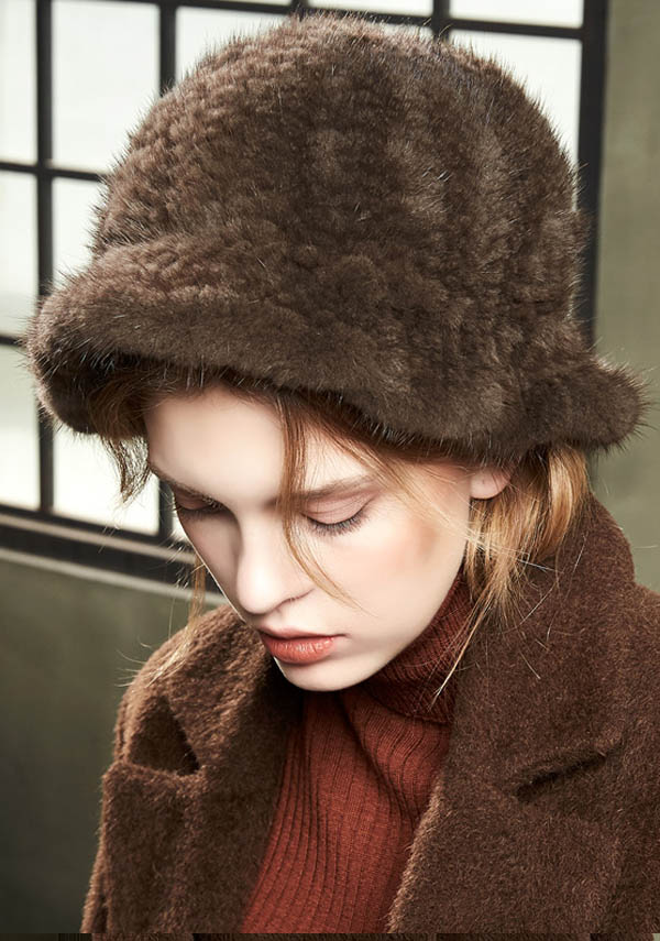 Brown Knitted Mink Hat