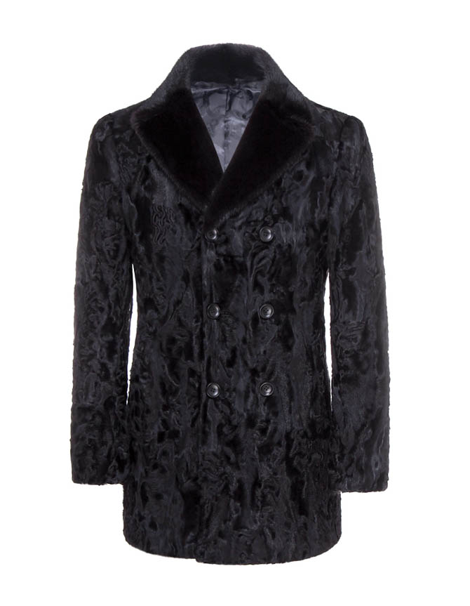 Mens Mink Collar Suit Persian Lamb Coat