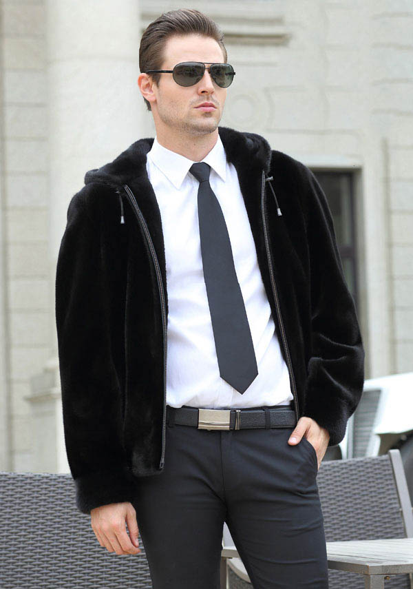 Mens Real Denmark Black Mink Bomber Jacket