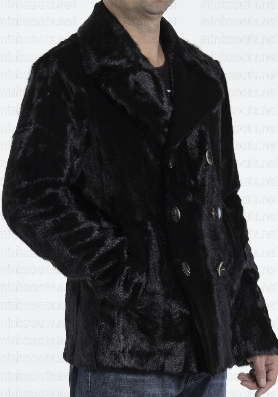 Mens Goat Fur Pea Coat