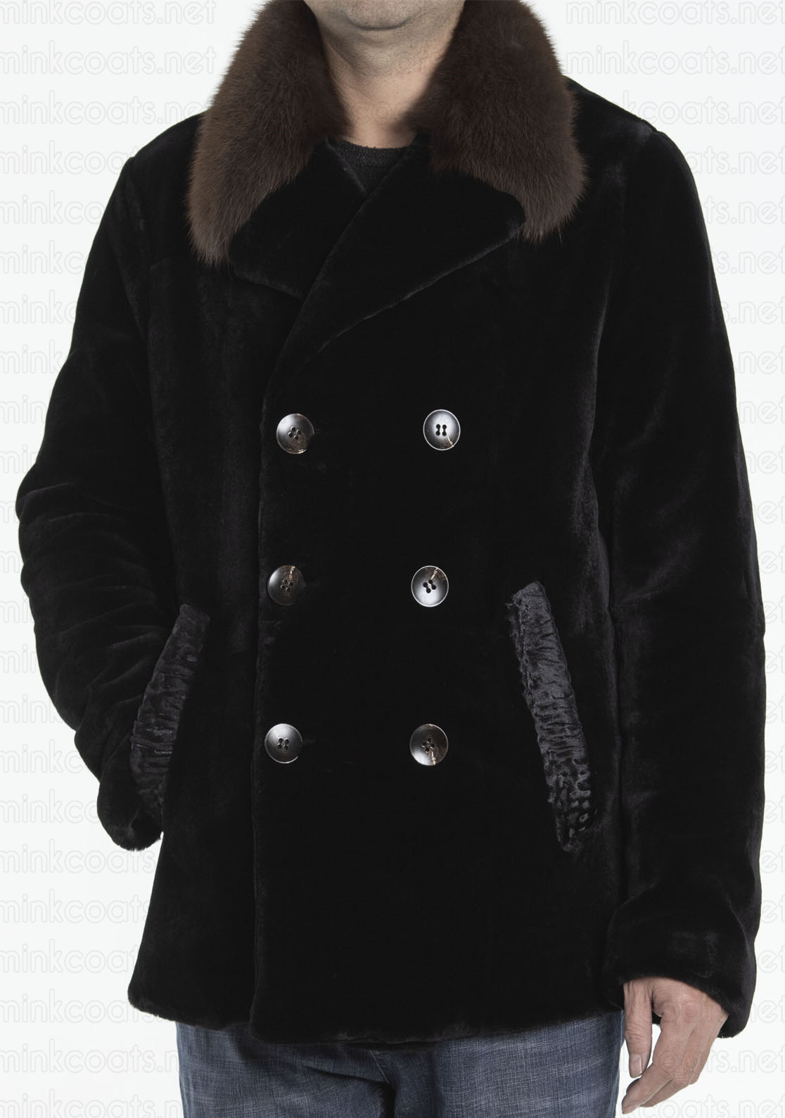 Real Sable Collar Mens Mink Fur Peacoat