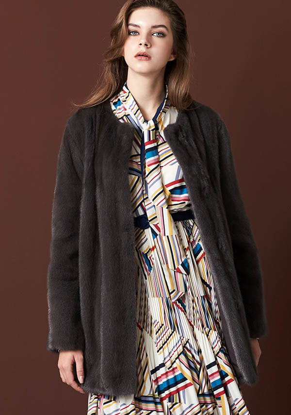 Womens Dark Grey Mink Jacket Coat