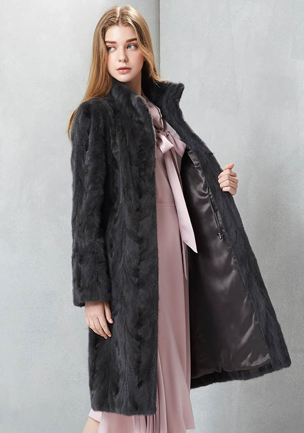 Abrigo de piel de visón gris para mujer